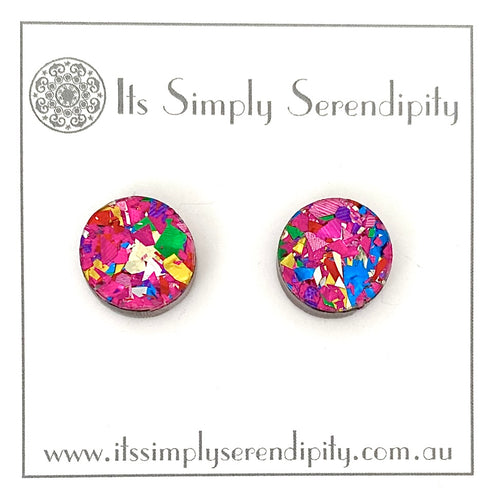Party Glitter - Pink - Simple Studs