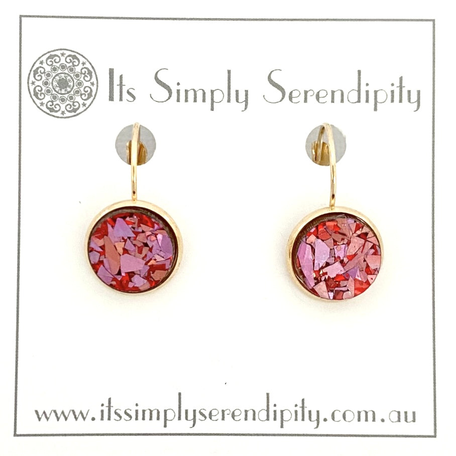 Colourful Crystals - Pink & Red - Light Gold Setting