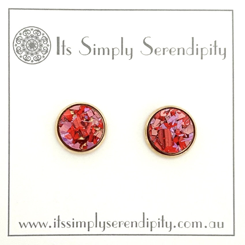 Colourful Crystals - Pink & Red - Light Gold Setting