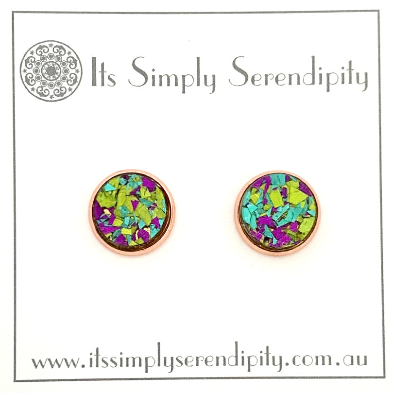 Colourful Crystals - Green & Purple - Rose Gold Setting