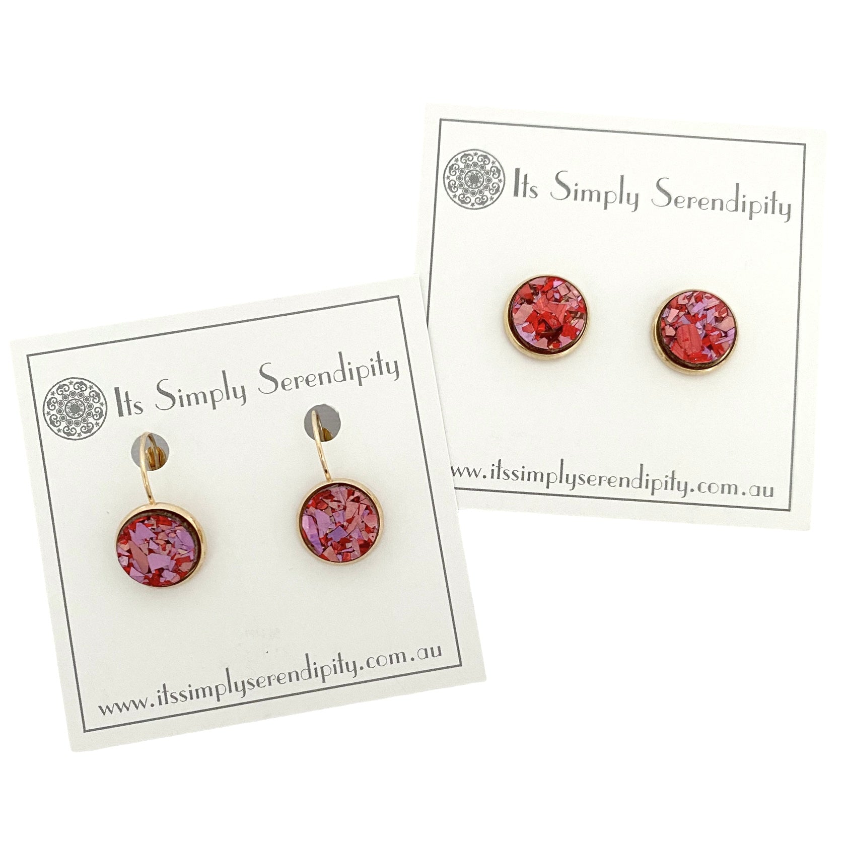 Colourful Crystals - Pink & Red - Light Gold Setting