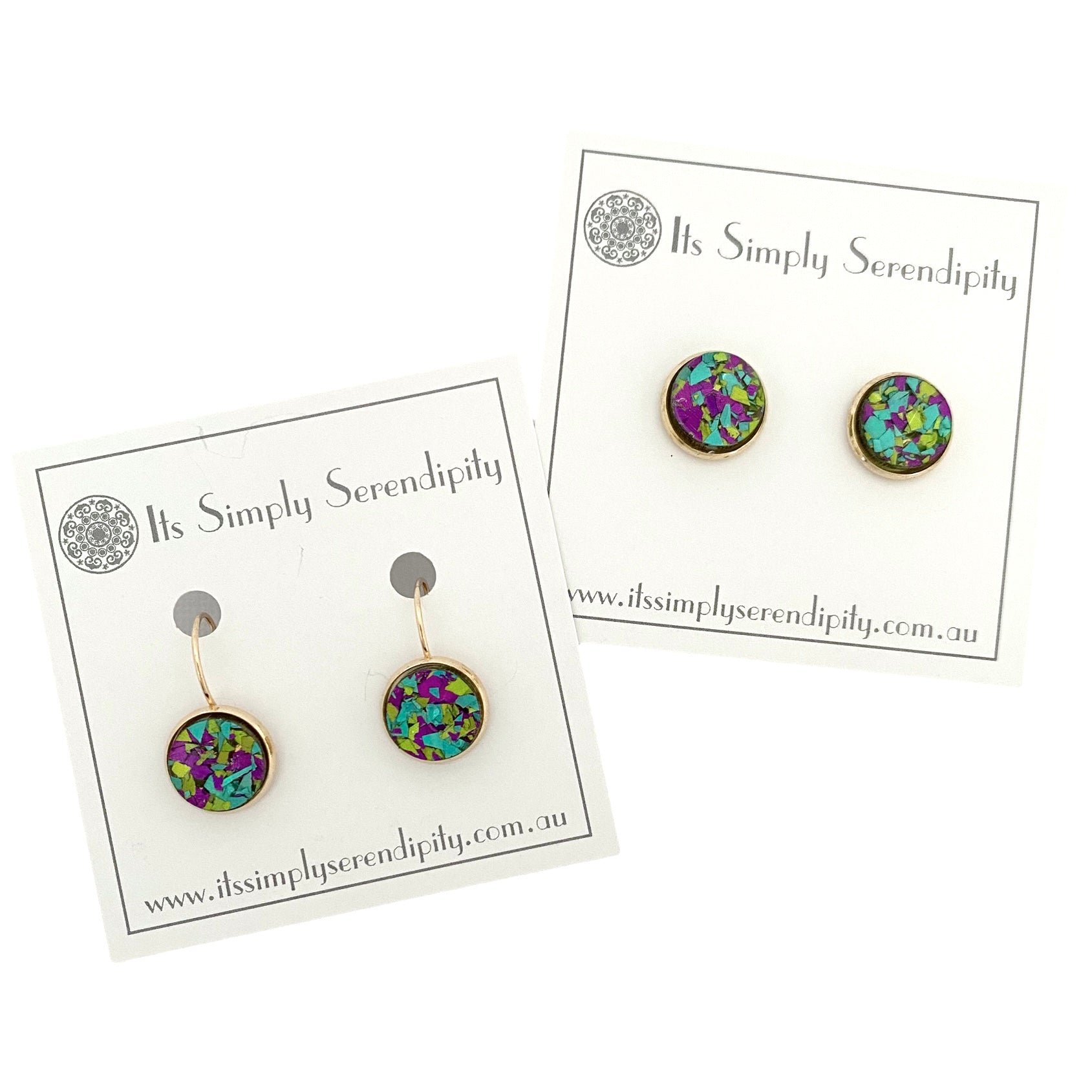 Colourful Crystals - Green & Purple - Light Gold Setting