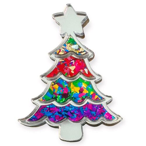 Christmas Tree Silver - Fun + Flashy + Festive - Brooch