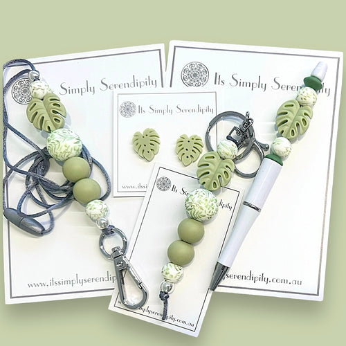 Organised Bundles - Sage  Monstera with FREE Earrings