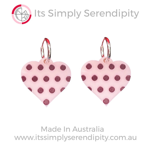 Pink Polka Dot Heart - Huggie Hoops