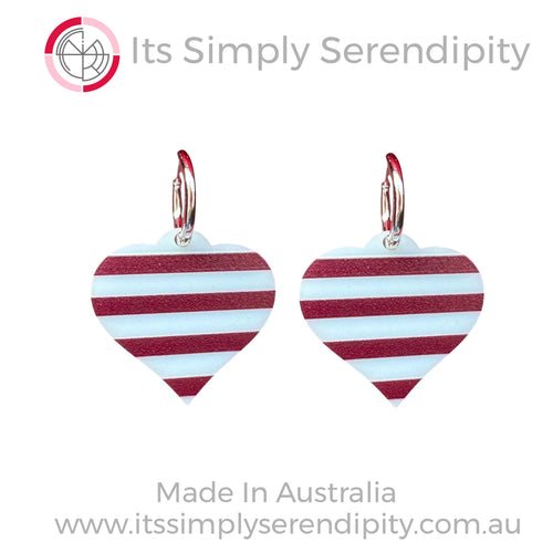 Blue Stripe Heart - Huggie Hoops