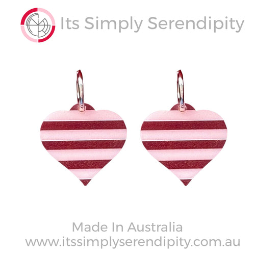 Pink Stripe Heart - Huggie Hoops