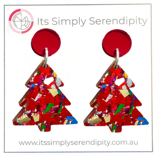 Christmas Tree Festive - Red - Dangles