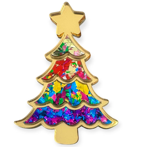 Christmas Tree Gold - Fun + Flashy + Festive - Brooch