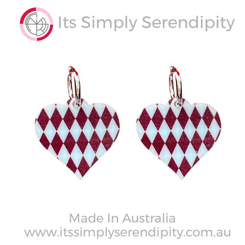 Blue Harlequin Heart - Huggie Hoops