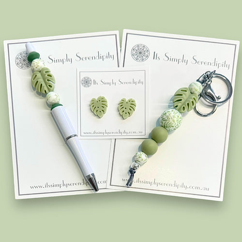 Gift Giving Bundle - Sage Monstera with FREE Earrings