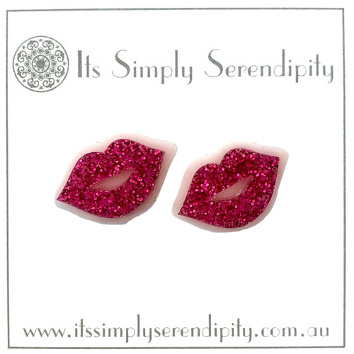 Luscious Lips - Studs - Hot Pink Glitter