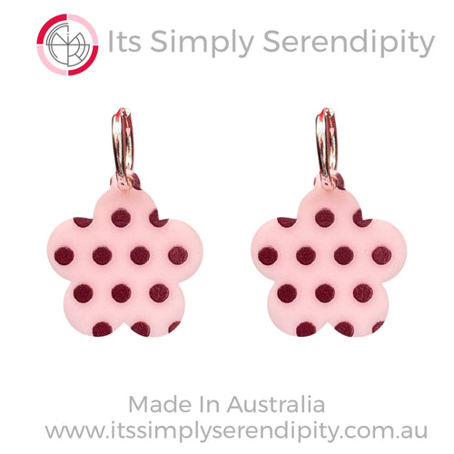 Pink Polka Dot Flower - Huggie Hoops