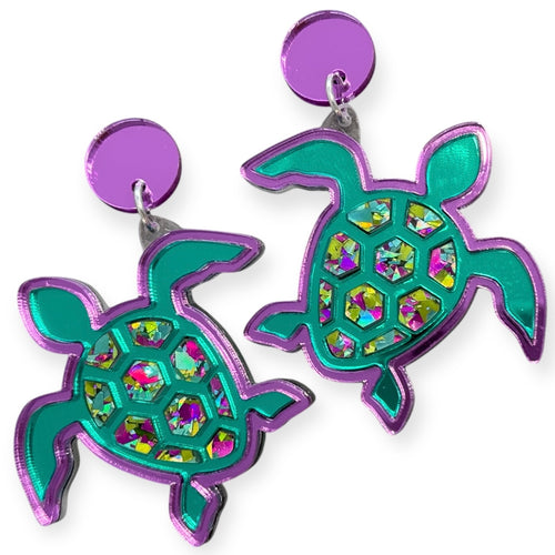 Turtley Glamourous -  Turtle Dangle Earrings