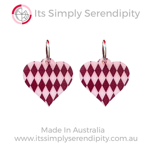Pink Harlequin Heart - Huggie Hoops