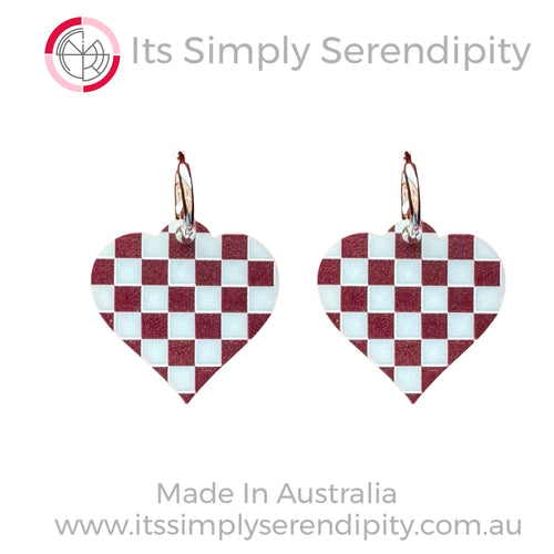 Blue Check Heart - Huggie Hoops