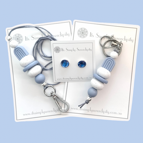 Key Holder Bundle with FREE EARRINGS - Curvy Dusky Blue