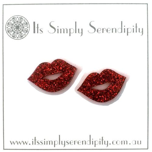 Luscious Lips - Studs - Red Glitter