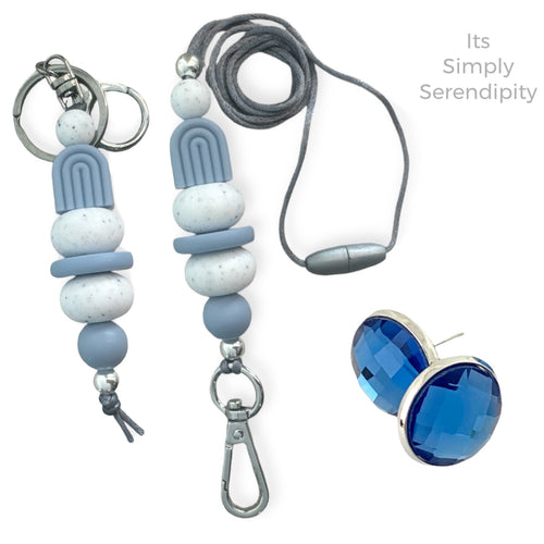 Key Holder Bundle with FREE EARRINGS - Curvy Dusky Blue