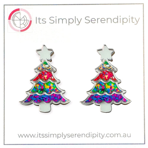 Christmas Tree Silver - Fun + Flashy + Festive - Studs