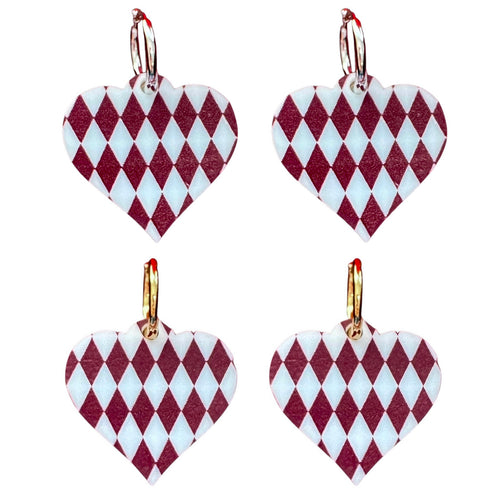 Blue Harlequin Heart - Huggie Hoops