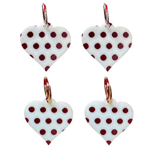Blue Polka Dot Heart - Huggie Hoops