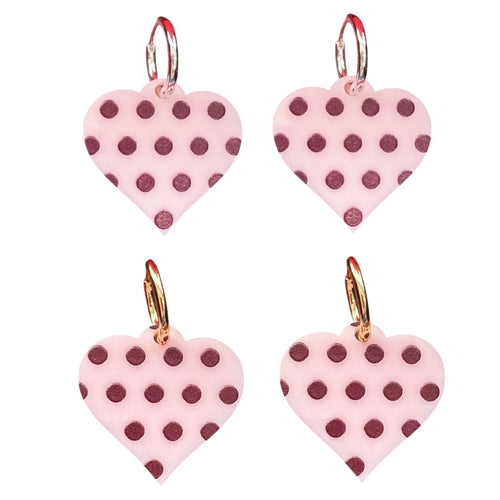 Pink Polka Dot Heart - Huggie Hoops