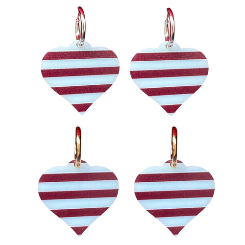 Blue Stripe Heart - Huggie Hoops