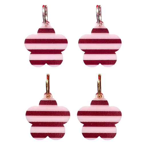 Pink Stripe Flower - Huggie Hoops