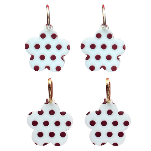 Blue Polka Dot Flower - Huggie Hoops