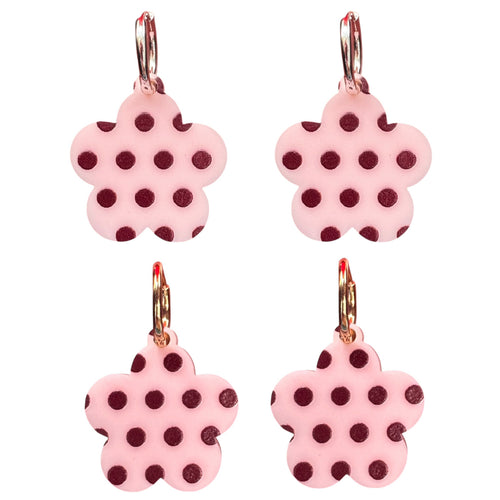 Pink Polka Dot Flower - Huggie Hoops