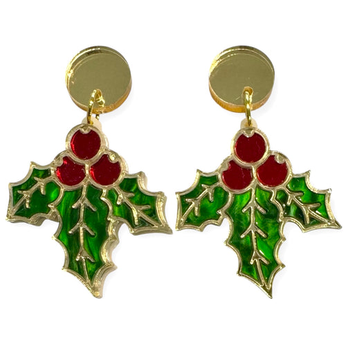 Christmas Holly - Statement Dangles