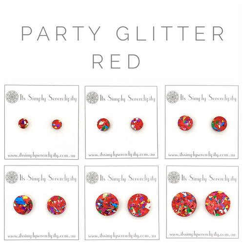 Party Glitter - Red - Simple Studs