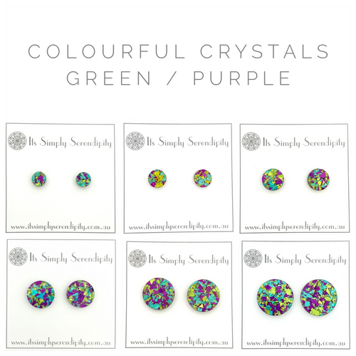 Colourful Crystals - Green & Purple -Simple Studs