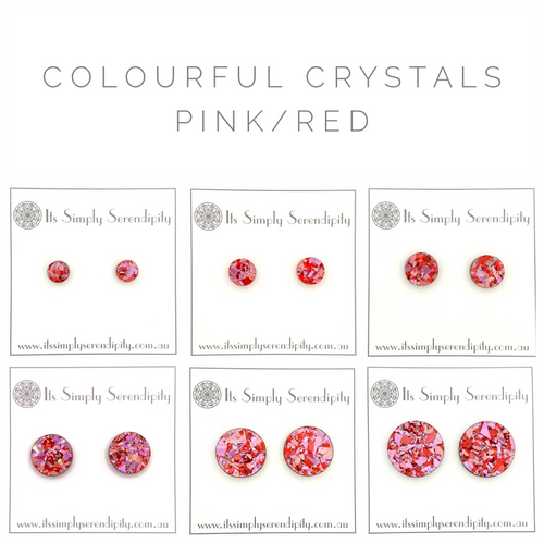 Colourful Crystals - Pink & Red - Simple Studs