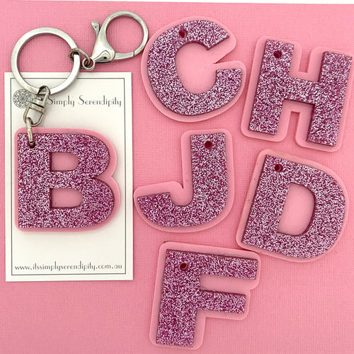 Love Letter Key Rings - Light Pink Glitter