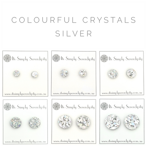 Colourful Crystals - Silver - Simple Studs