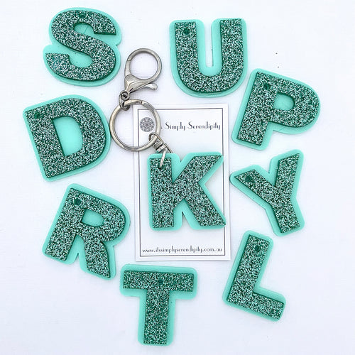 Love Letter Key Rings - Turquoise Glitter