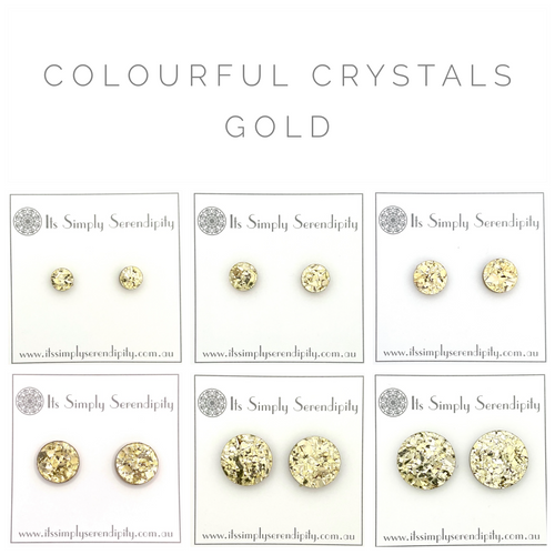 Colourful Crystals - Light Gold - Simple Studs