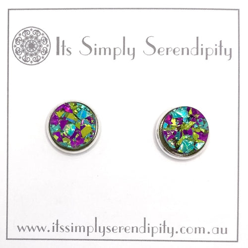 Colourful Crystals - Green & Purple - Silver Bezel Setting